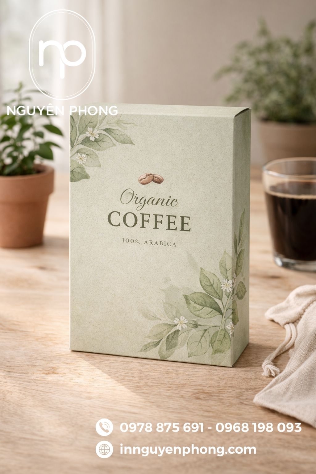 Mẫu in hộp đựng cà phê organic 